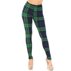 PLUS SIZE LEGGINGS Black Watch Navy and Green Plaid (Fits 14-20)